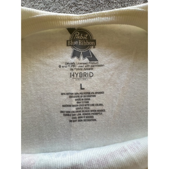 Pabst Blue Ribbon Embroidered Graphic Tank Top Cream Ribbed Womens Large - Picture 6 of 6